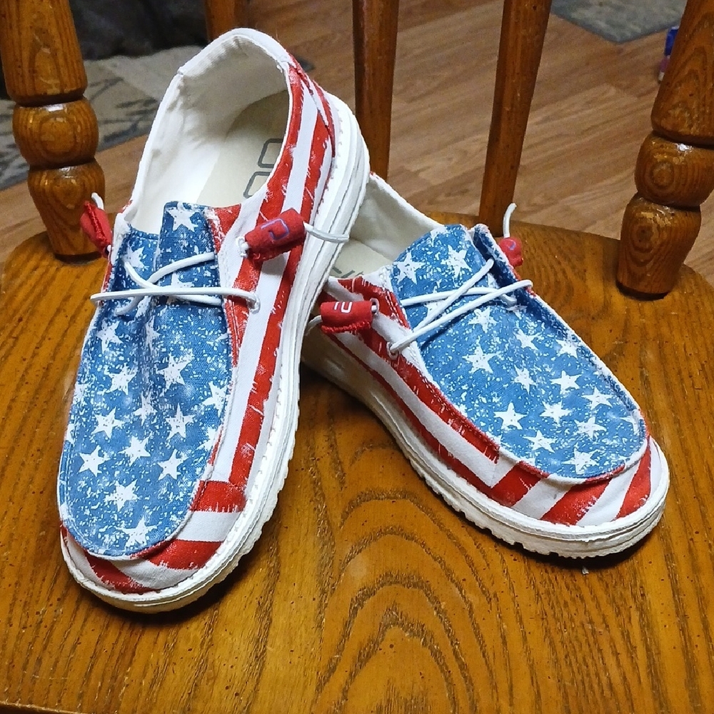 Hey Dude Women's Moccasins in Red, White, and Blue